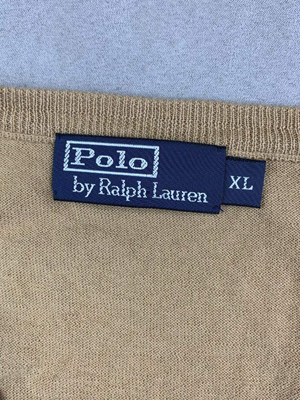 Ralph Lauren Polo Mens Sweater XL Beige Tan V-Neck Long Sleeve Cotton Cashmere - Picture 4 of 8